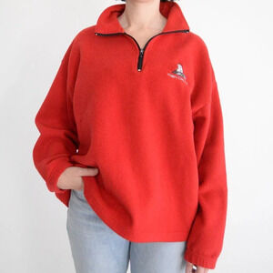 Vintage Red Fleece Peggy's Cove Lighthouse  Quarter Zip Pullover Sweater L